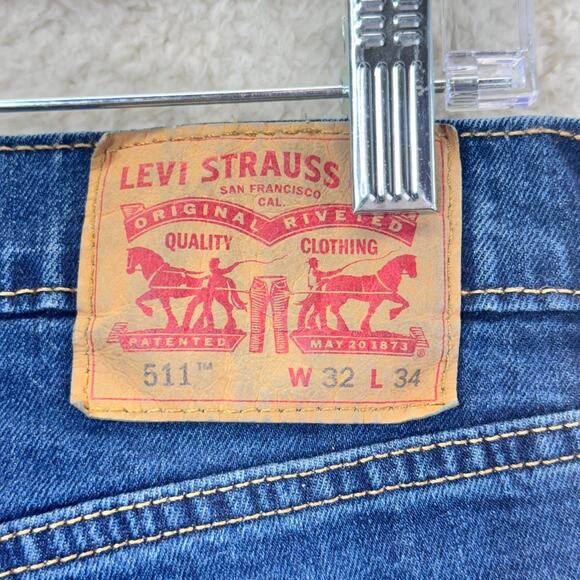 Levis 511 Jeans Mens 32x34 Dark Blue Denim Slim Fit Stretch Straight Leg Skater - Picture 12 of 14